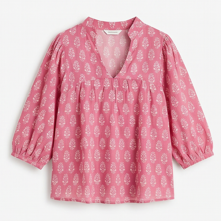 Marivell™ – Block-Print V-Neck Summer Blouse