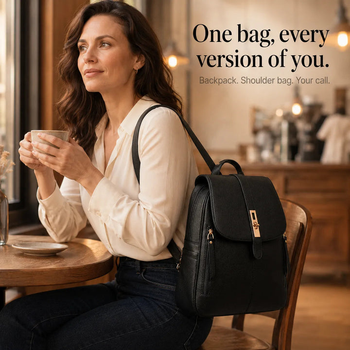 Marabella – Backpack with Twist-Lock Flap and Rose-Gold Hardware