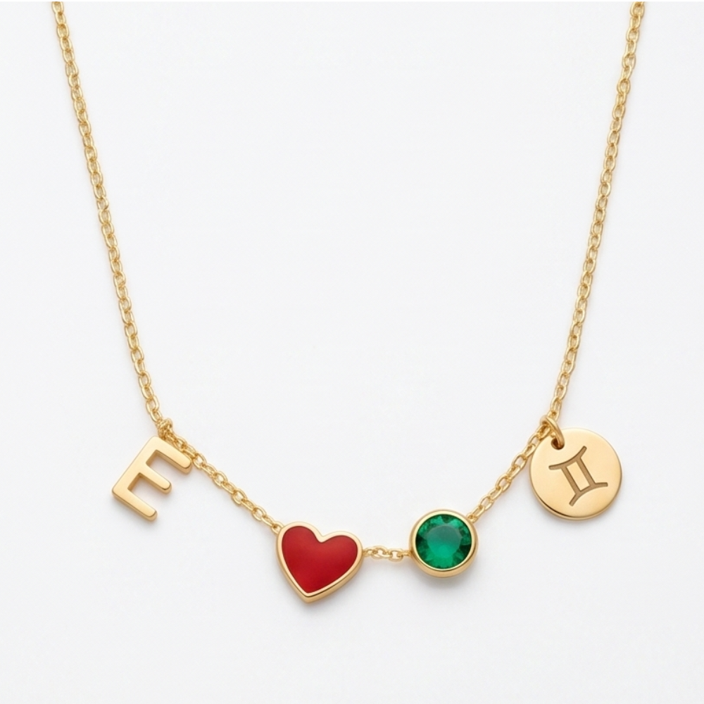 Veluna™ - Personalized Initial Charm Necklace with Birthstone & Zodiac