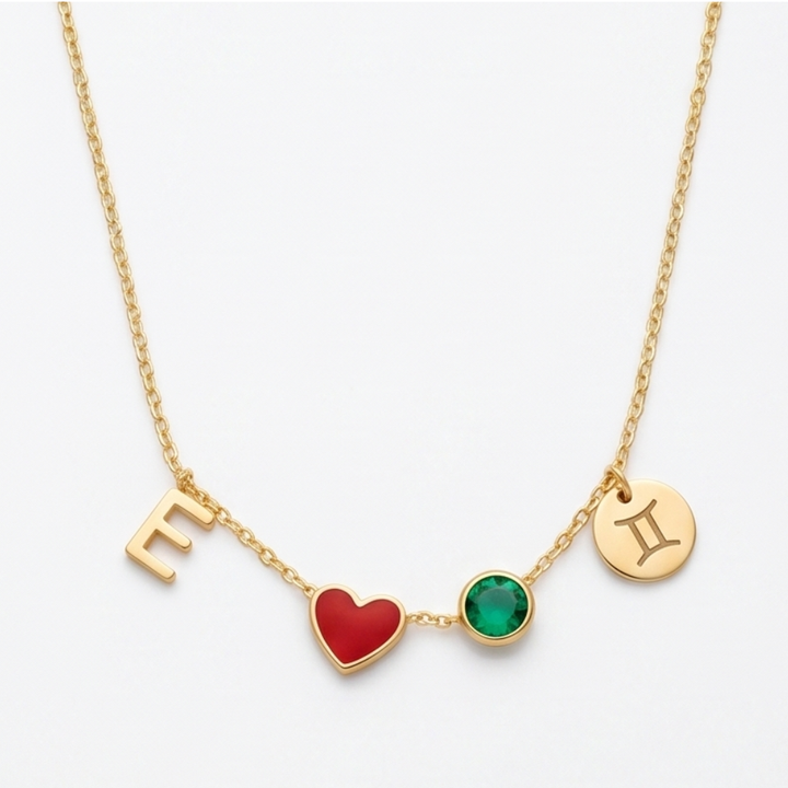 Veluna™ - Personalized Initial Charm Necklace with Birthstone & Zodiac