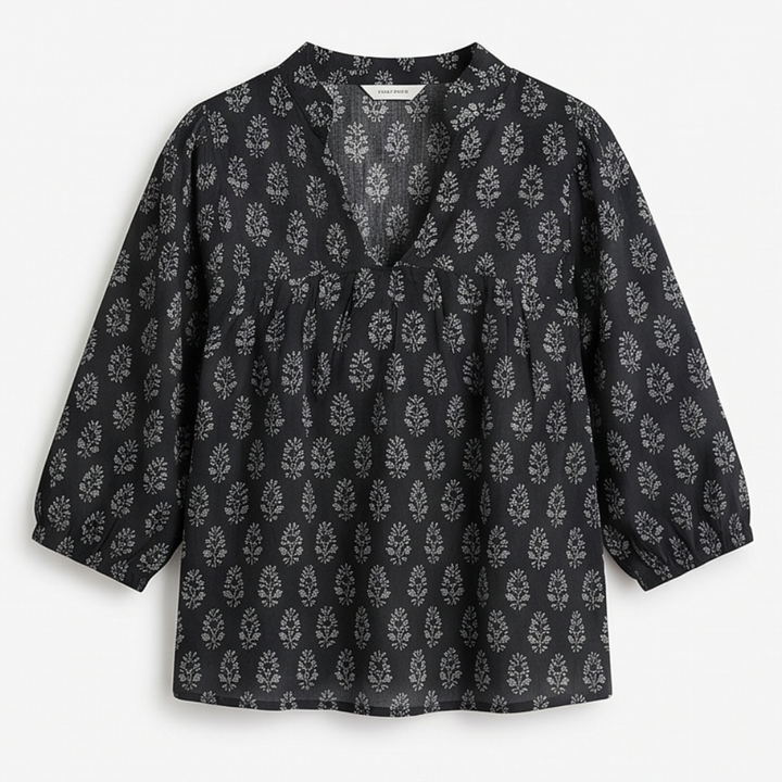Marivell™ – Block-Print V-Neck Summer Blouse