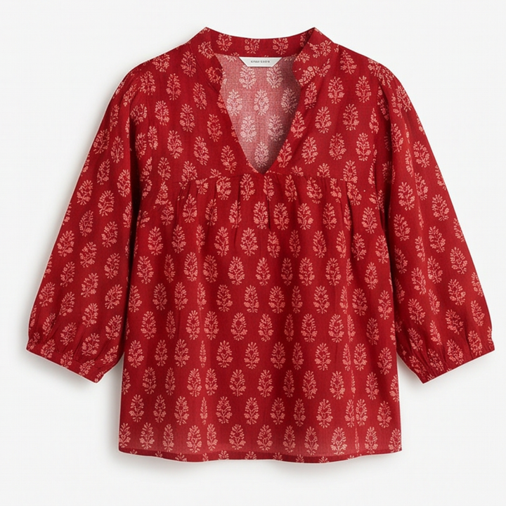 Marivell™ – Block-Print V-Neck Summer Blouse
