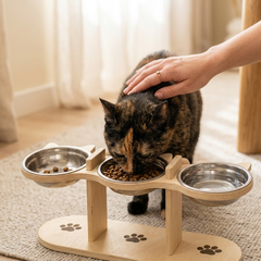 PawNest™ 3-Bowl Wooden Pet Feeding Station
