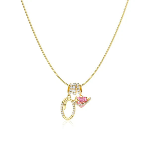 LUMARA™ - 3-Layer Initial Necklace with Pink Heart Zircon