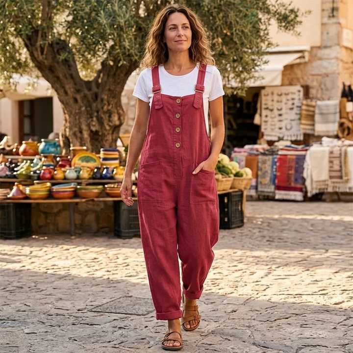 Slowlinen™ – Loose Linen Button-Front Overalls