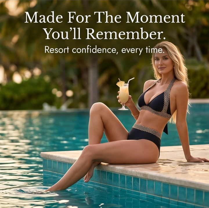 Soléra™ – Woven Chain-Trim High-Waist Bikini