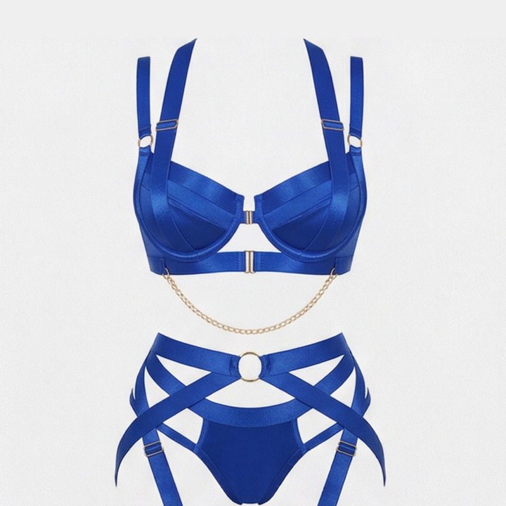 Vivara™ – Cross Strap Lingerie Set with Chain Detail
