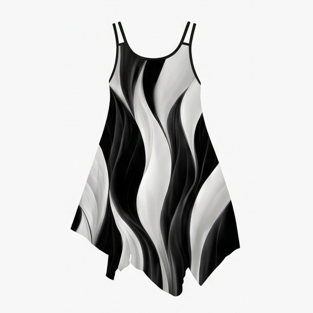 Solenza™ – Asymmetric Swirl Print Midi Dress