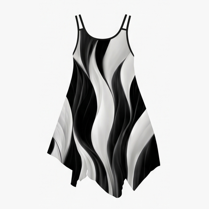 Solenza™ – Asymmetric Swirl Print Midi Dress