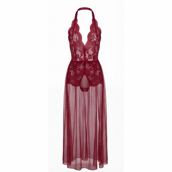Velaire™ – Scalloped Lace Bodysuit with Sheer Mesh Train (One Size)