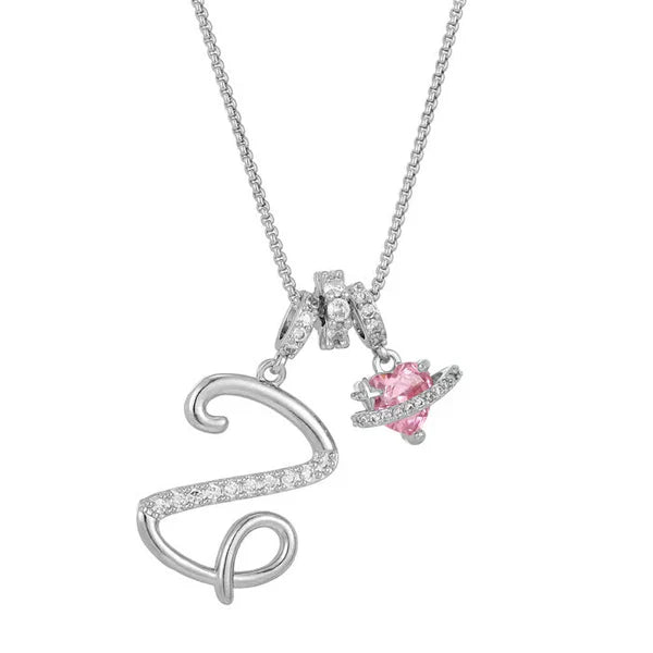 LUMARA™ - 3-Layer Initial Necklace with Pink Heart Zircon
