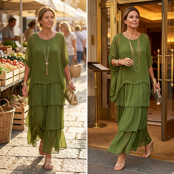Velara™ – Flowing Tiered Chiffon Maxi Dress
