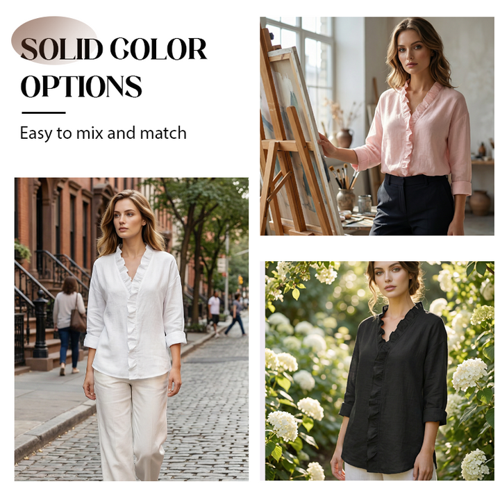 Roselle™ – Soft Ruffle V-Neck Long Sleeve Blouse
