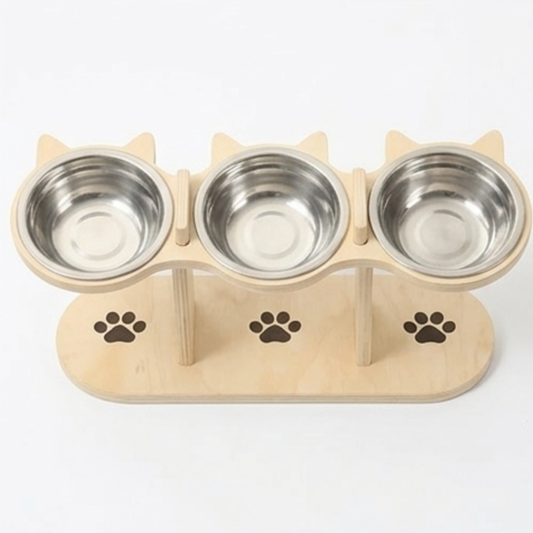PawNest™ 3-Bowl Wooden Pet Feeding Station