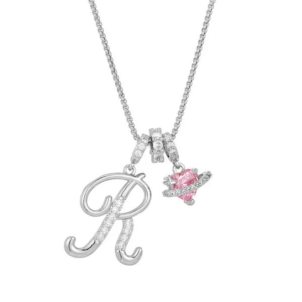 LUMARA™ - 3-Layer Initial Necklace with Pink Heart Zircon