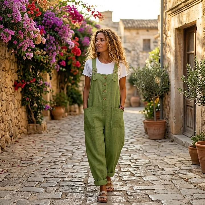 Slowlinen™ – Loose Linen Button-Front Overalls