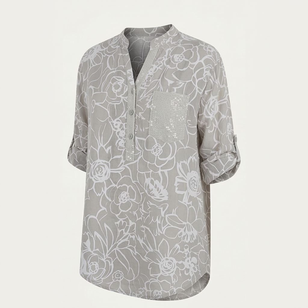 Florenne™ – Sequin Pocket Floral Blouse