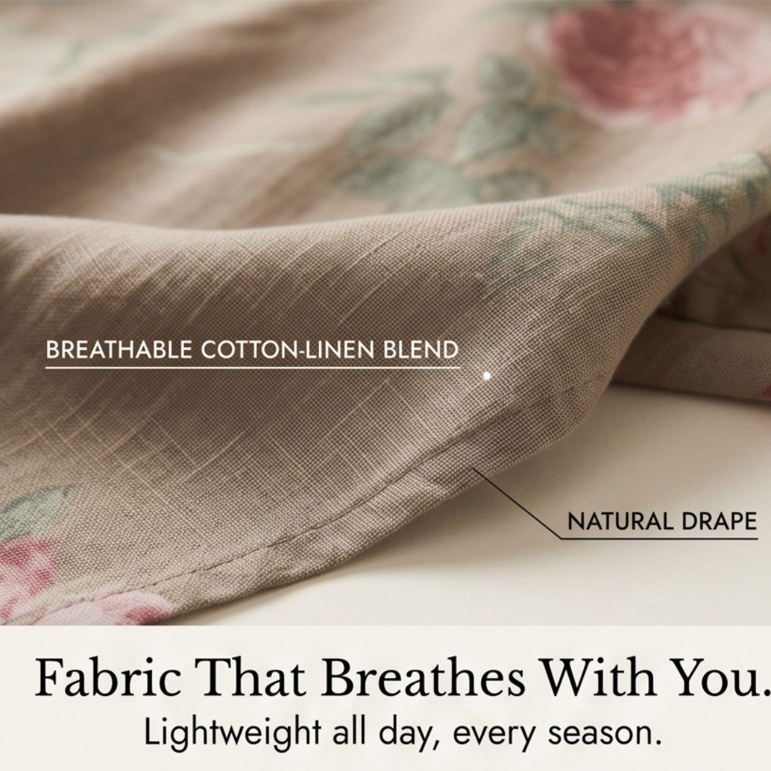 Rosalie™ – Floral Cotton Linen Shirt Dress