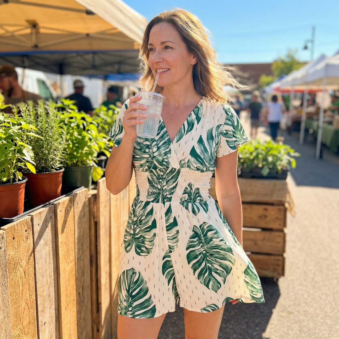 Soleia™ – Tropical Wrap Romper With Pockets