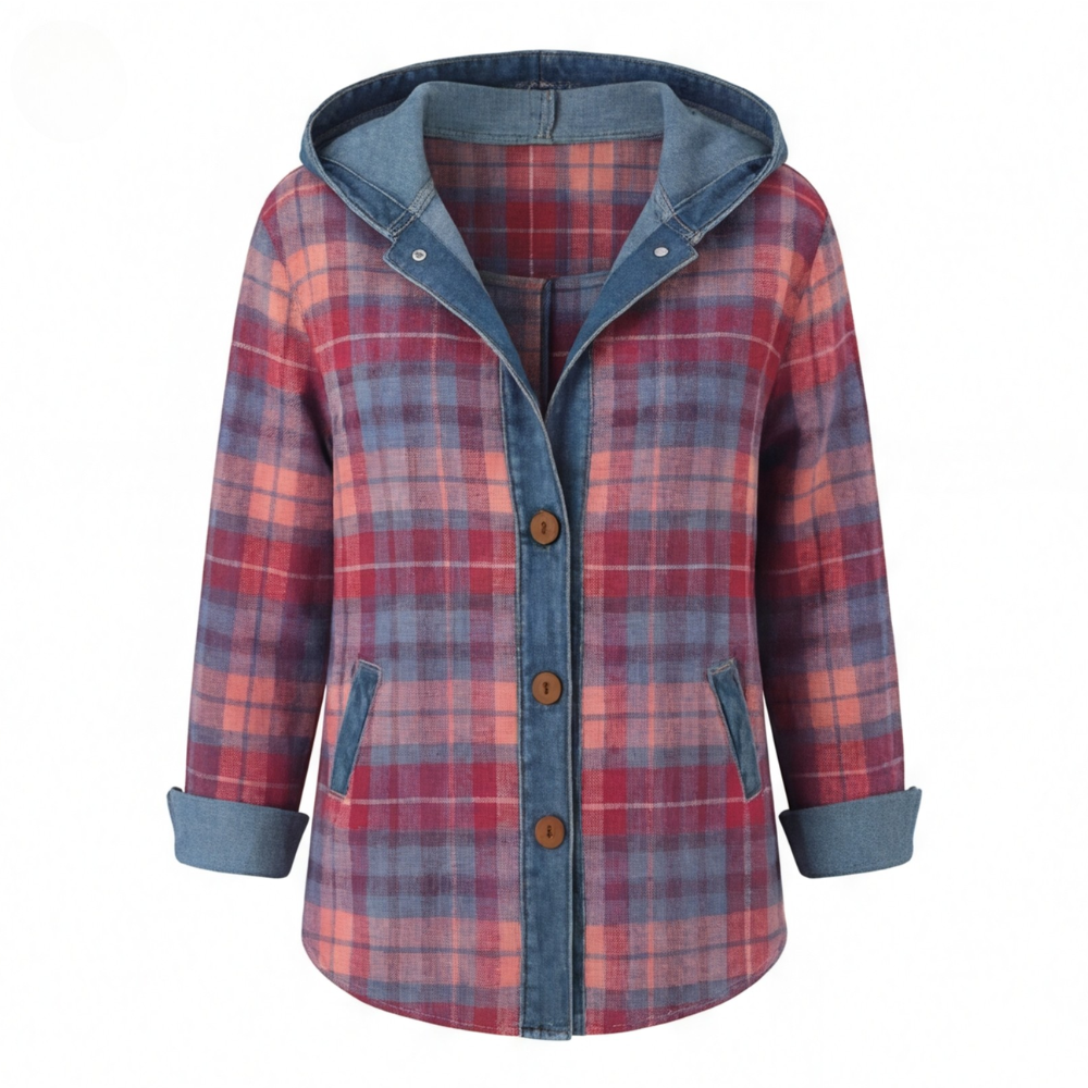 Weslyn™ - Contrast Denim Plaid Hooded Jacket
