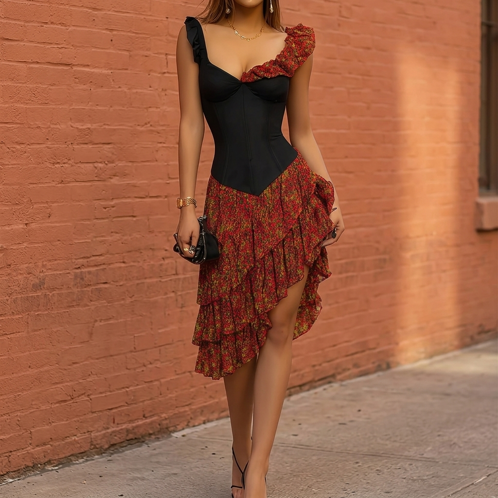 Rosavera™ - Corset Top and Floral Ruffled Skirt Set