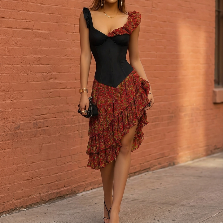 Rosavera™ - Corset Top and Floral Ruffled Skirt Set