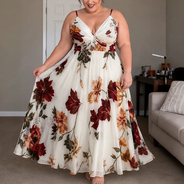 Florenza – Floral Spaghetti Strap Maxi Dress with V-Neck