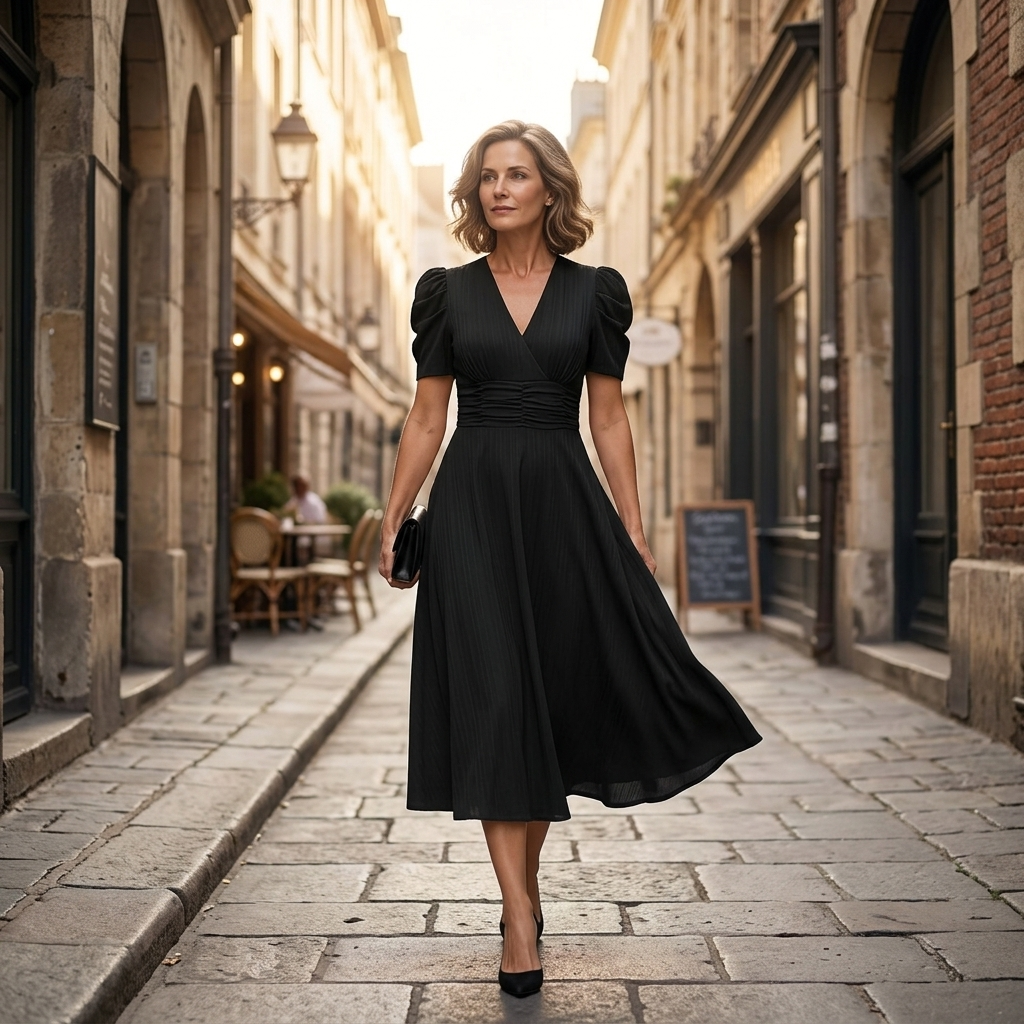 Vivella™ – Elegant Puff Sleeve Midi Dress