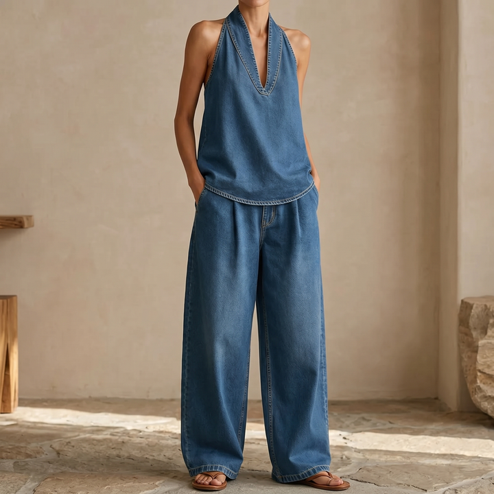 Rivella™ – Washed Denim Two Piece Summer Set