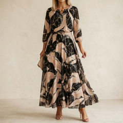 Vivara™ – Marble Gold Chiffon Maxi Dress