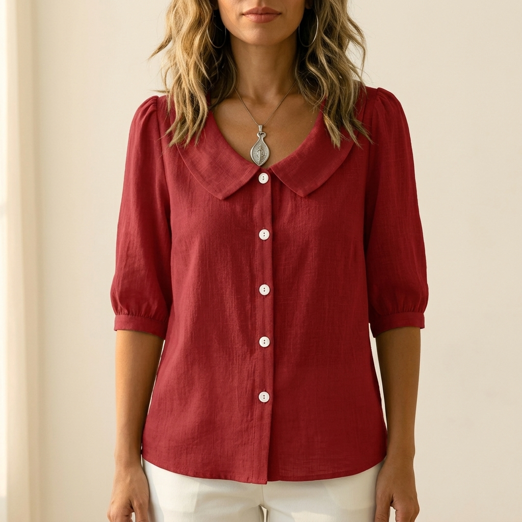 Collara™ – Retro Peter Pan Collar Button Up Blouse