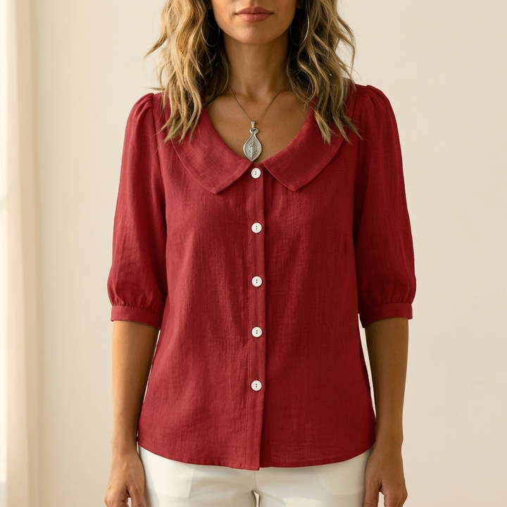 Collara™ – Retro Peter Pan Collar Button Up Blouse