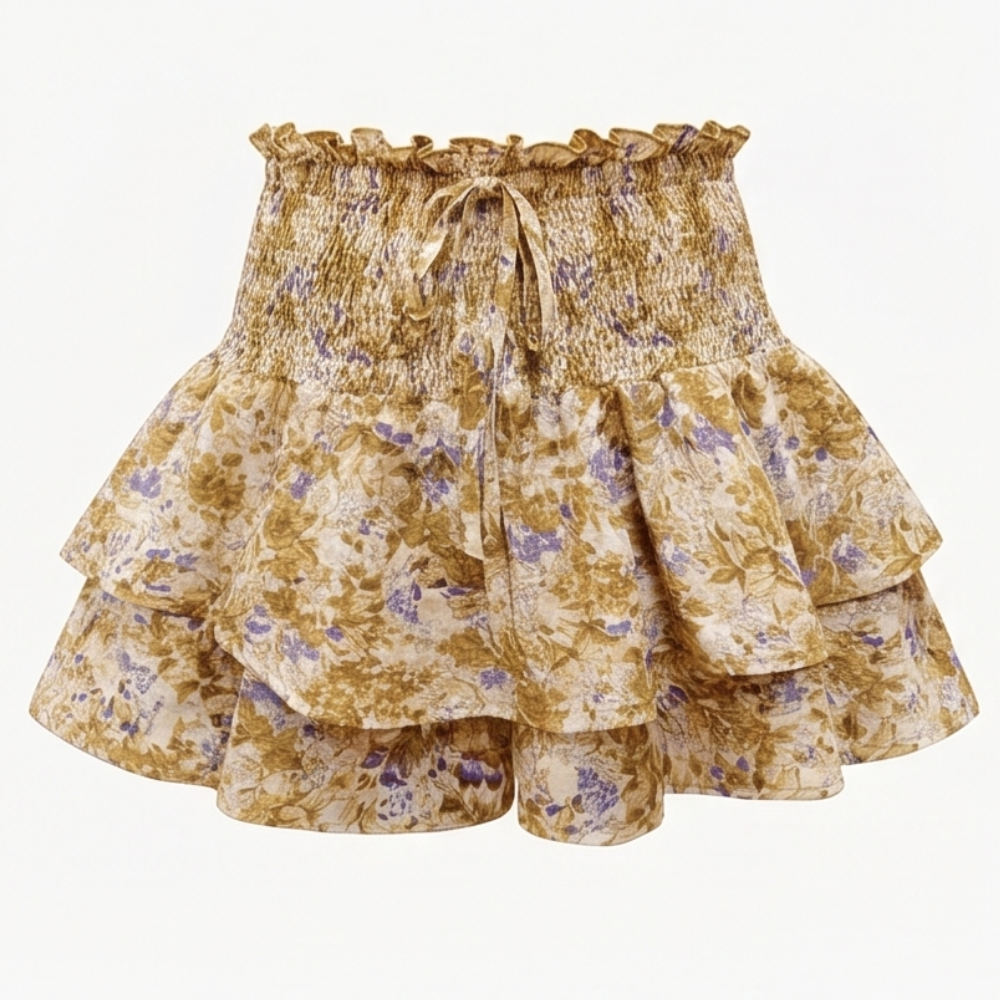 Florelle™ – High-Waist Floral Ruffle Skort