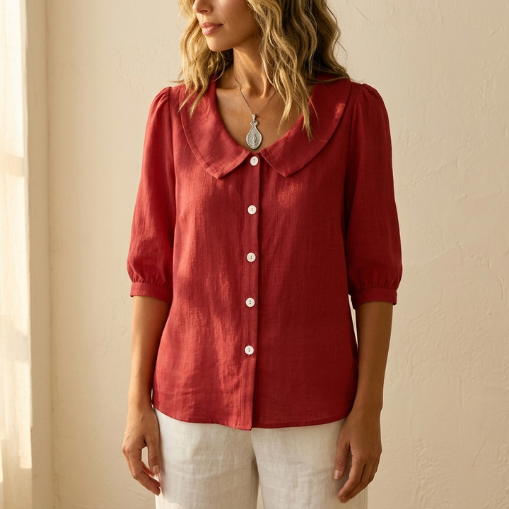 Collara™ – Retro Peter Pan Collar Button Up Blouse