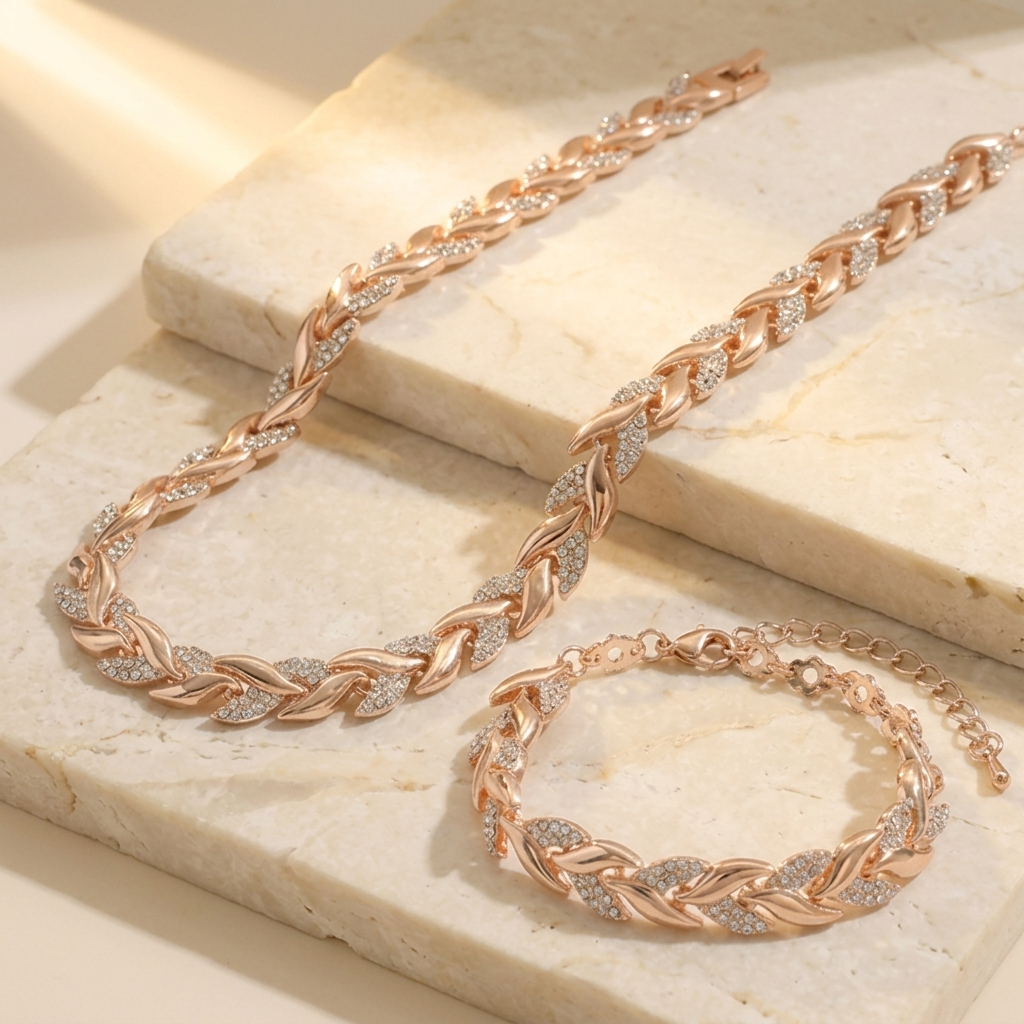 Lumara™ – Sparkling Leaf Link Necklace and Bracelet Set