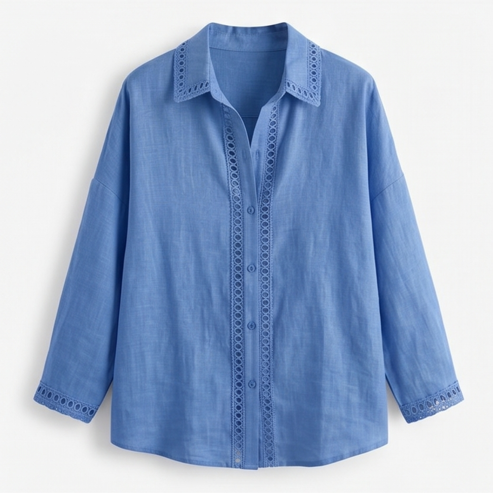 Lunavia™ Eyelet Trim Button Down Blouse