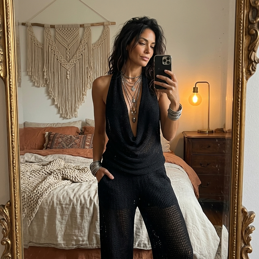 Lunessa™ – Draped Cowl-Neck Knit Halter Top