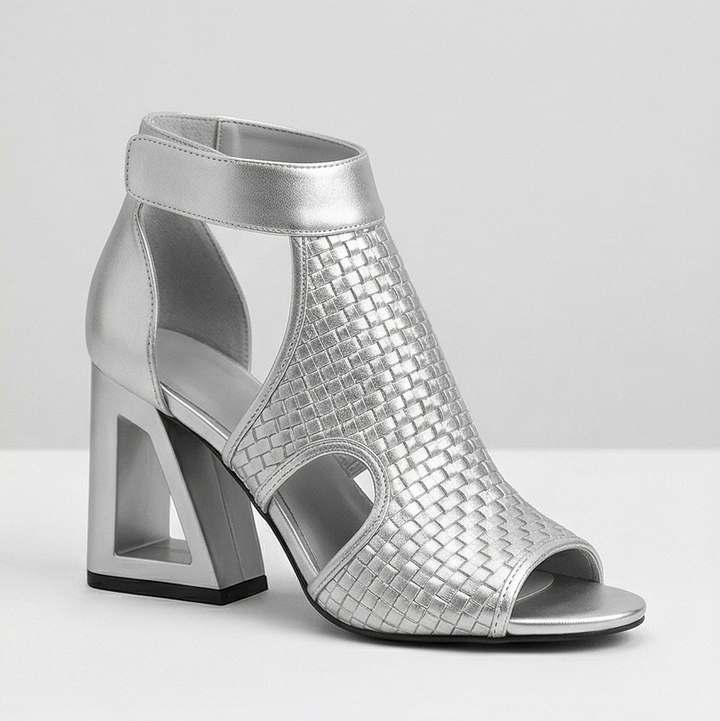 Tessara™ — Woven Peep Toe Block Heel Sandals