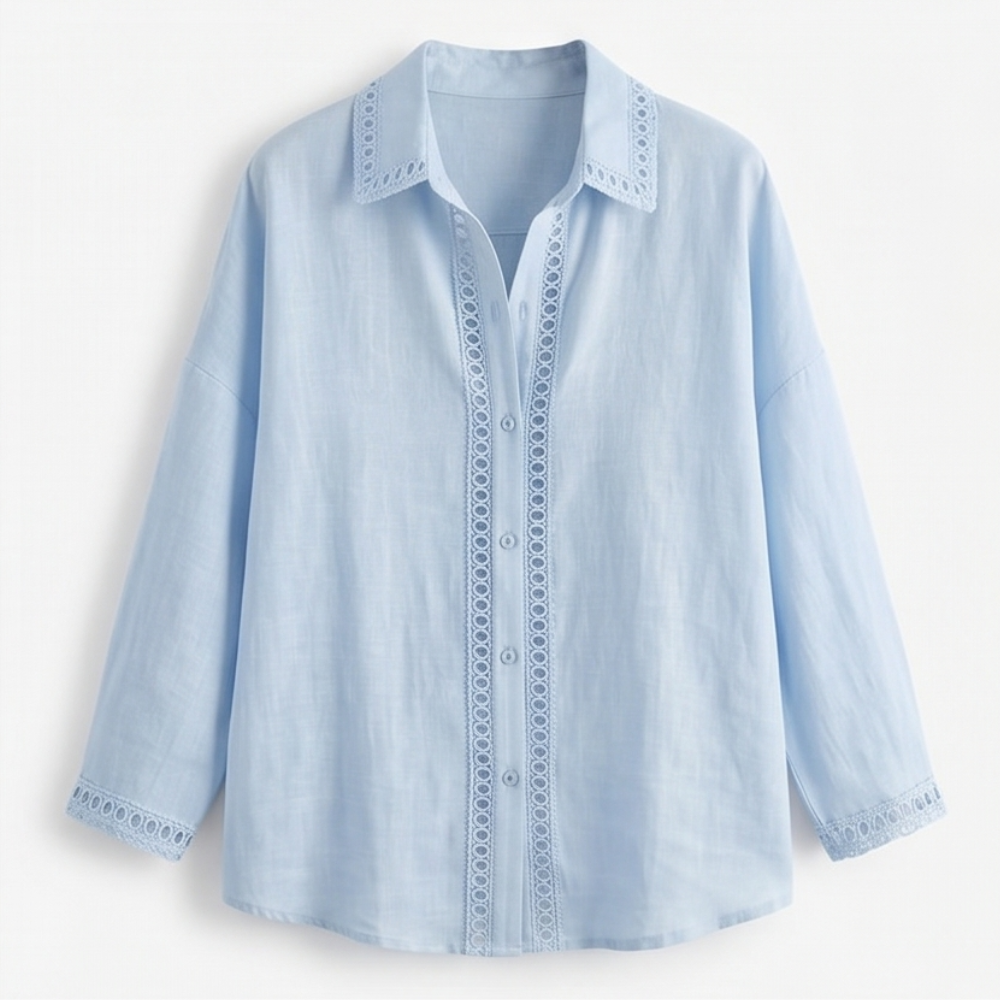 Lunavia™ Eyelet Trim Button Down Blouse