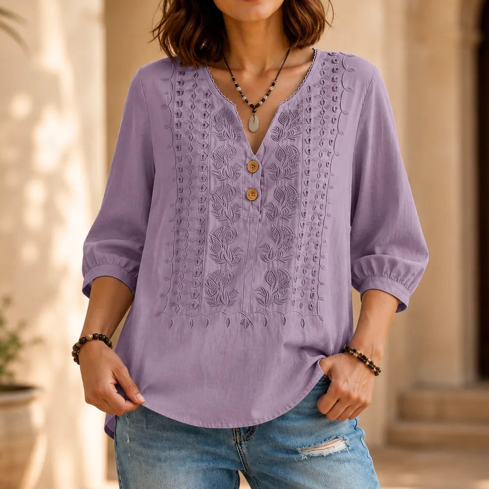 Florenza – V-Neck Blouse with Buttons