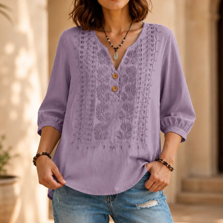 Florenza – V-Neck Blouse with Buttons