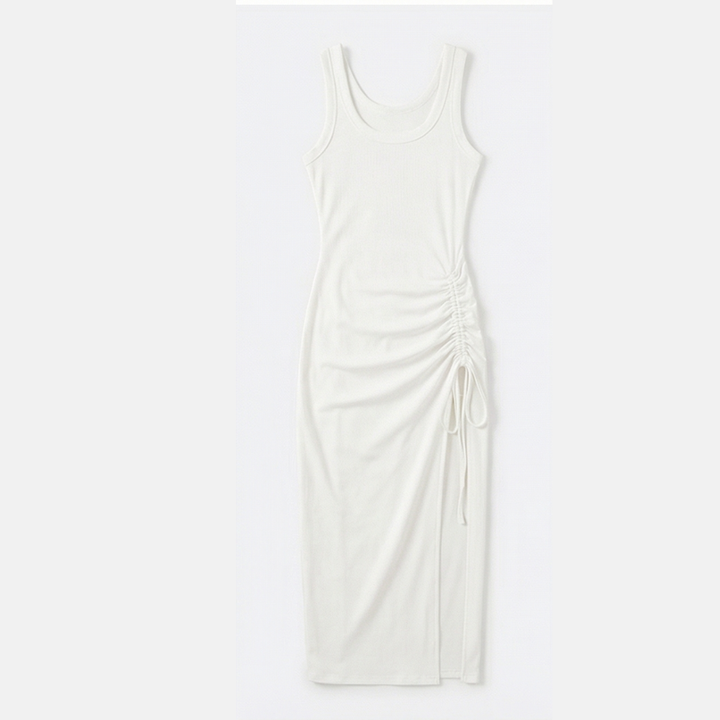 Solara™ — Ribbed Maxi Dress with Drawstring Slit