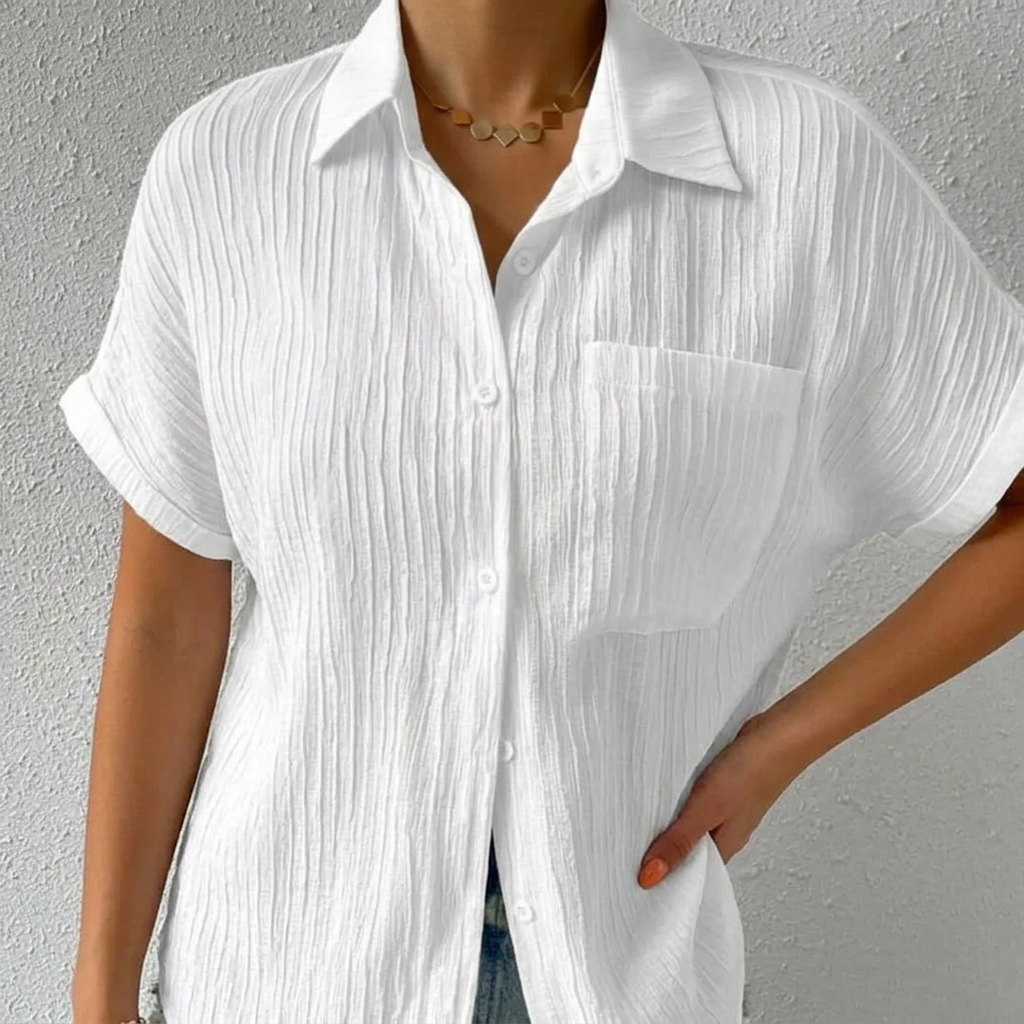 Vivara™ – Textured Crinkle Button Down Blouse