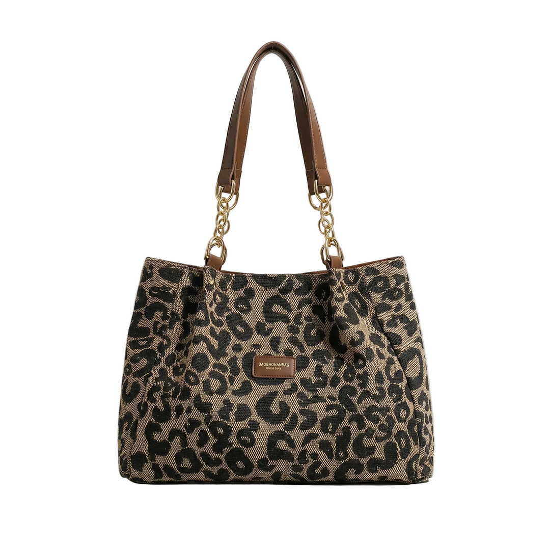 Lynxe™ – Leopard Print Tote with Chain Detail