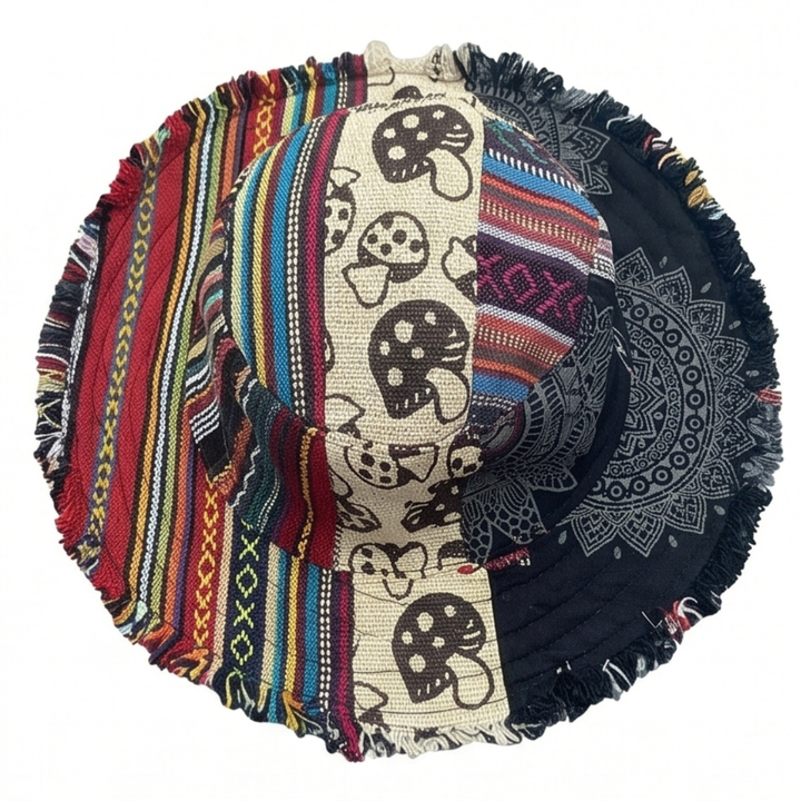 Wandari™ – Patchwork Mushroom Bucket Hat with Hidden Pocket
