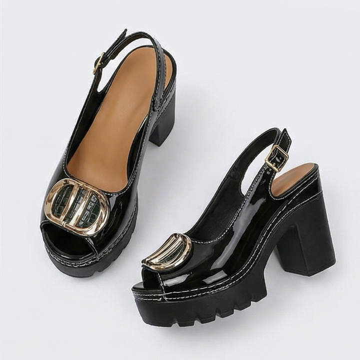 Floressa™ – Statement Buckle Platform Heeled Sandals