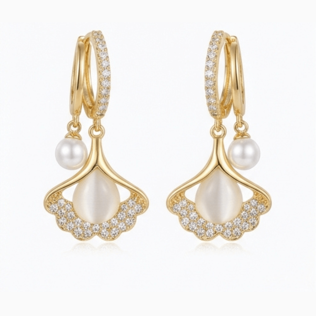Ginara™ – Crystal Ginkgo Leaf Drop Earrings with Pearl