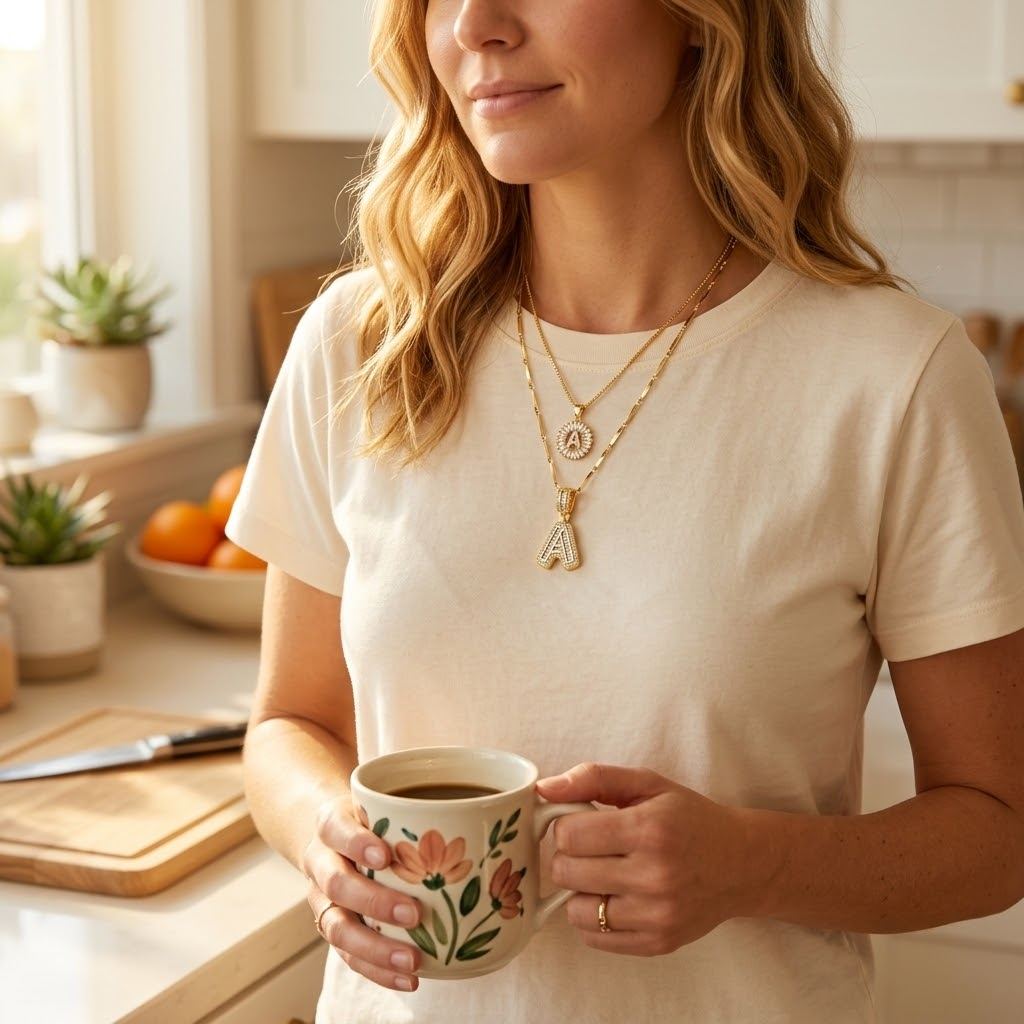 Luneria™ - Two-Piece Initial Pendant Necklace Set