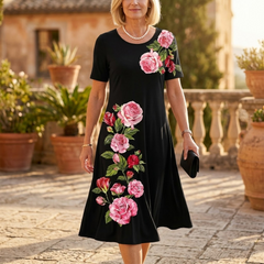Rosalia™ – Elegant Rose Print A Line Dress