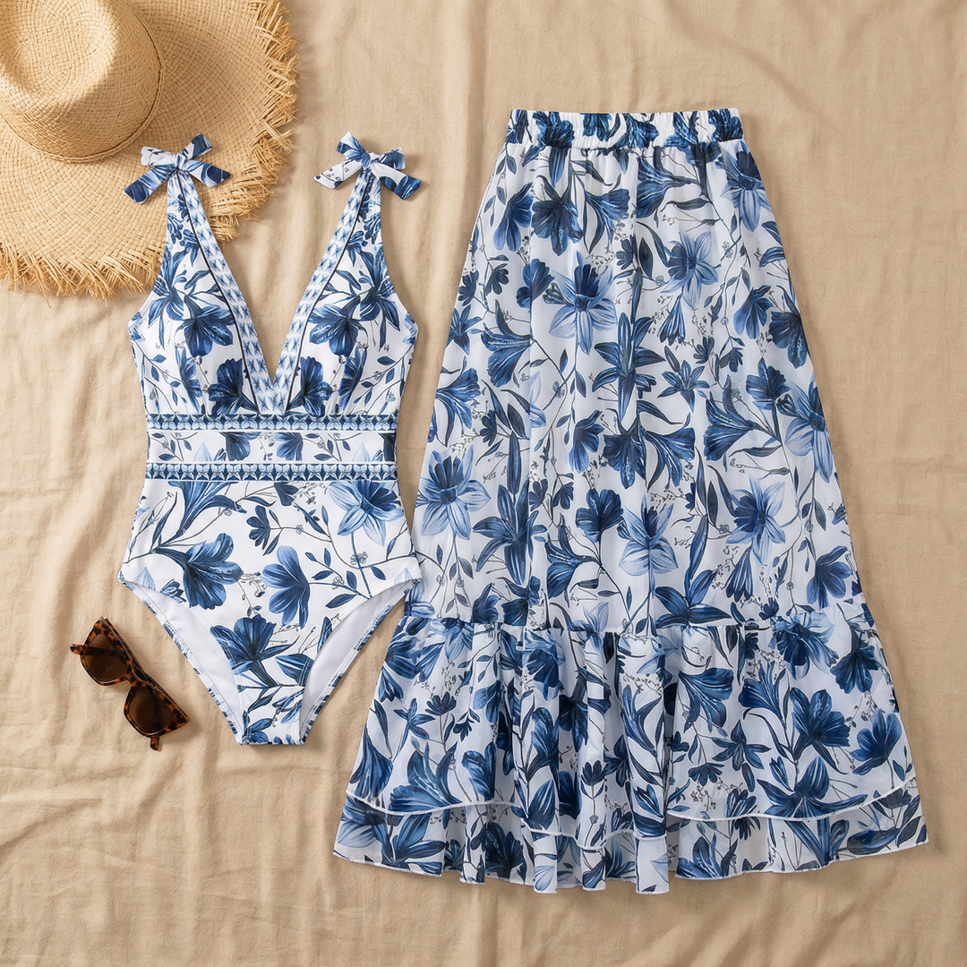Coralina™ Floral Swimsuit and Matching Skirt Set